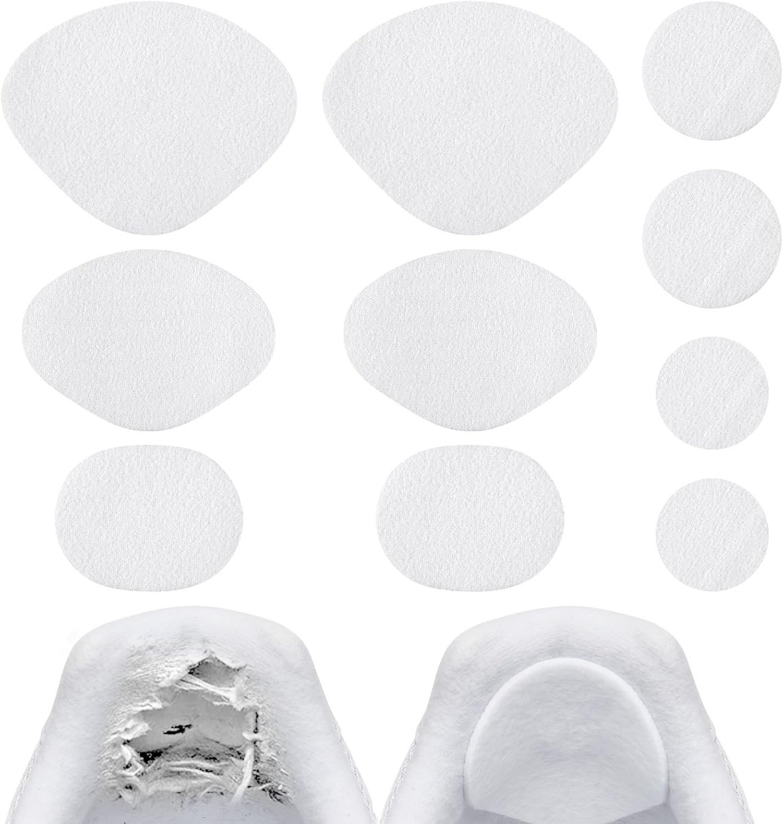10 Stuks Schoenreparatie Patches, 5 Maten Heelpatches, Witte Heelpads voor Gaten in Sneakers en Platte Schoenen