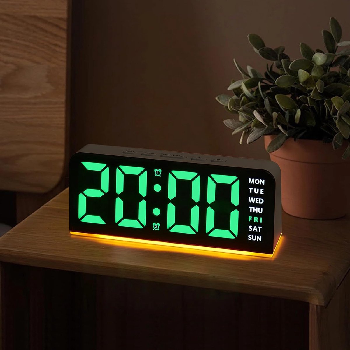 wekker met voeding, groot 6,3 inch led-display voor het nachtkastje, digitaal, met temperatuur van week en datum, 2 alarmen, helderheid instelbaar, sluimerfunctie, 12/24 uur
