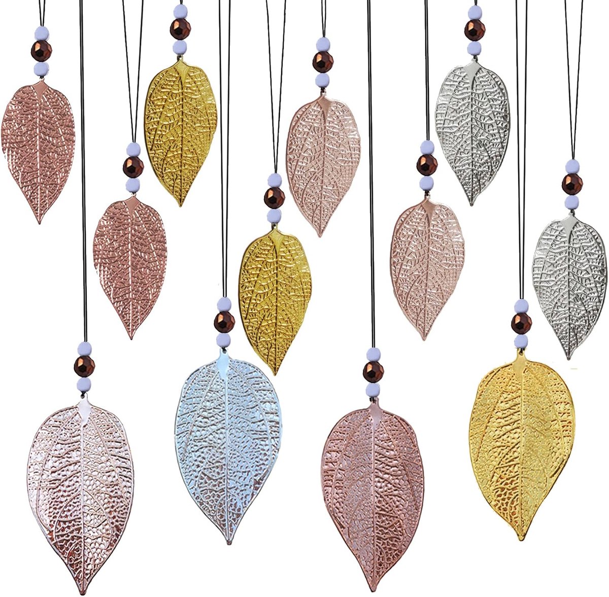 SnelShoppen - Set van 12 Hangende Bladdecoraties - Glitterende Metalen Bladversiering voor Raamdecoratie - Natuurlijke Look voor Feesten, Tuin en Inte