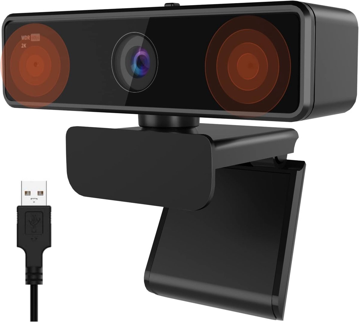 V11 2K webcam voor pc, met ruisonderdrukkende microfoon en privacycover, 90° groothoek 1080P/60fps, Plug & Play USB-webcam voor laptop/desktop/PC, videogesprekken/conferenties, Zoom/Teams/Skype