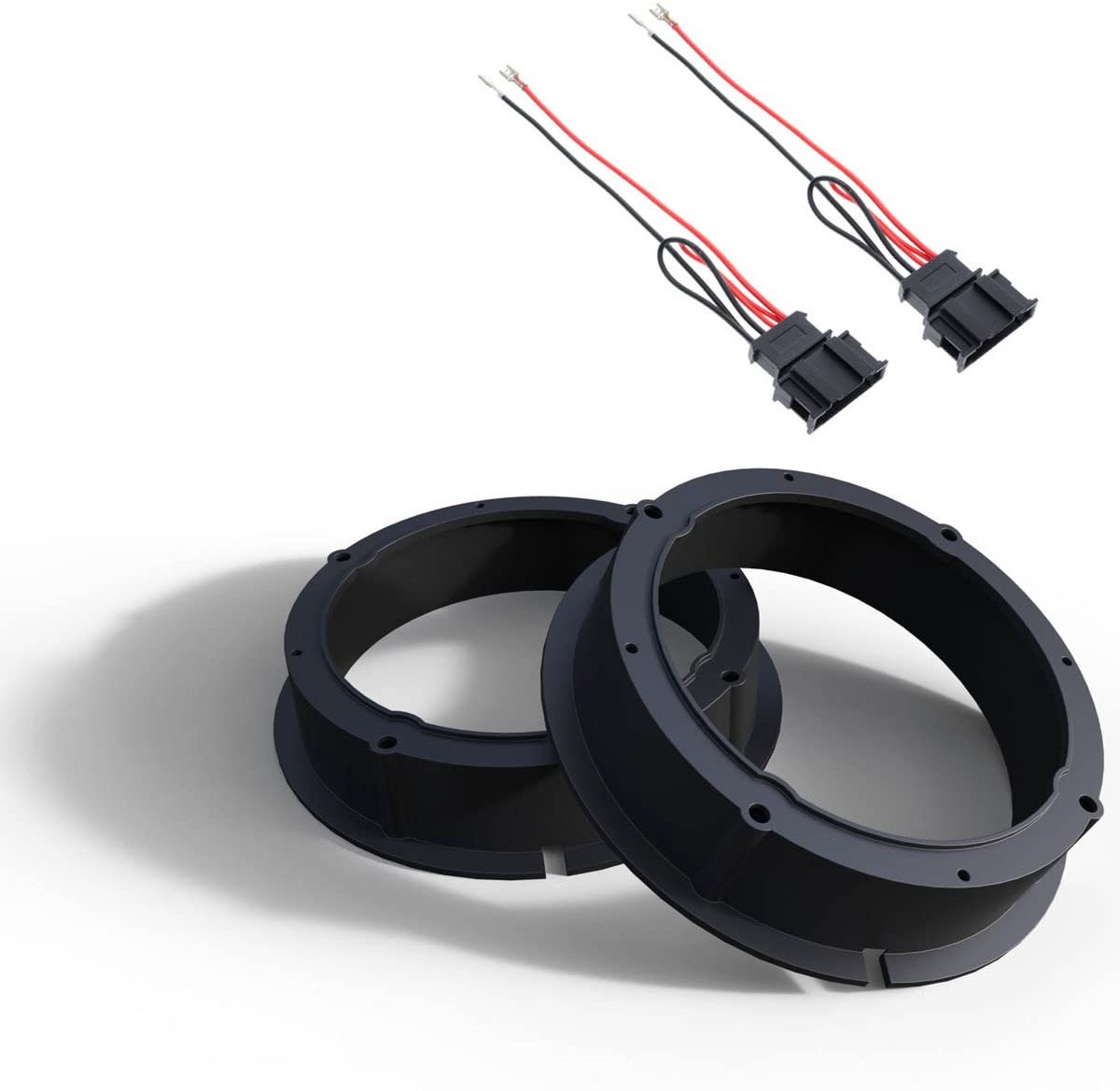 A417 Luidsprekerringset + kabeladapter compatibel met VW Golf 4 5 Passat 3B BG Polo 9N Beetle Audi A2 Seat Leon Toledo Skoda Fabia 165 mm adapter voor paarluidsprekers