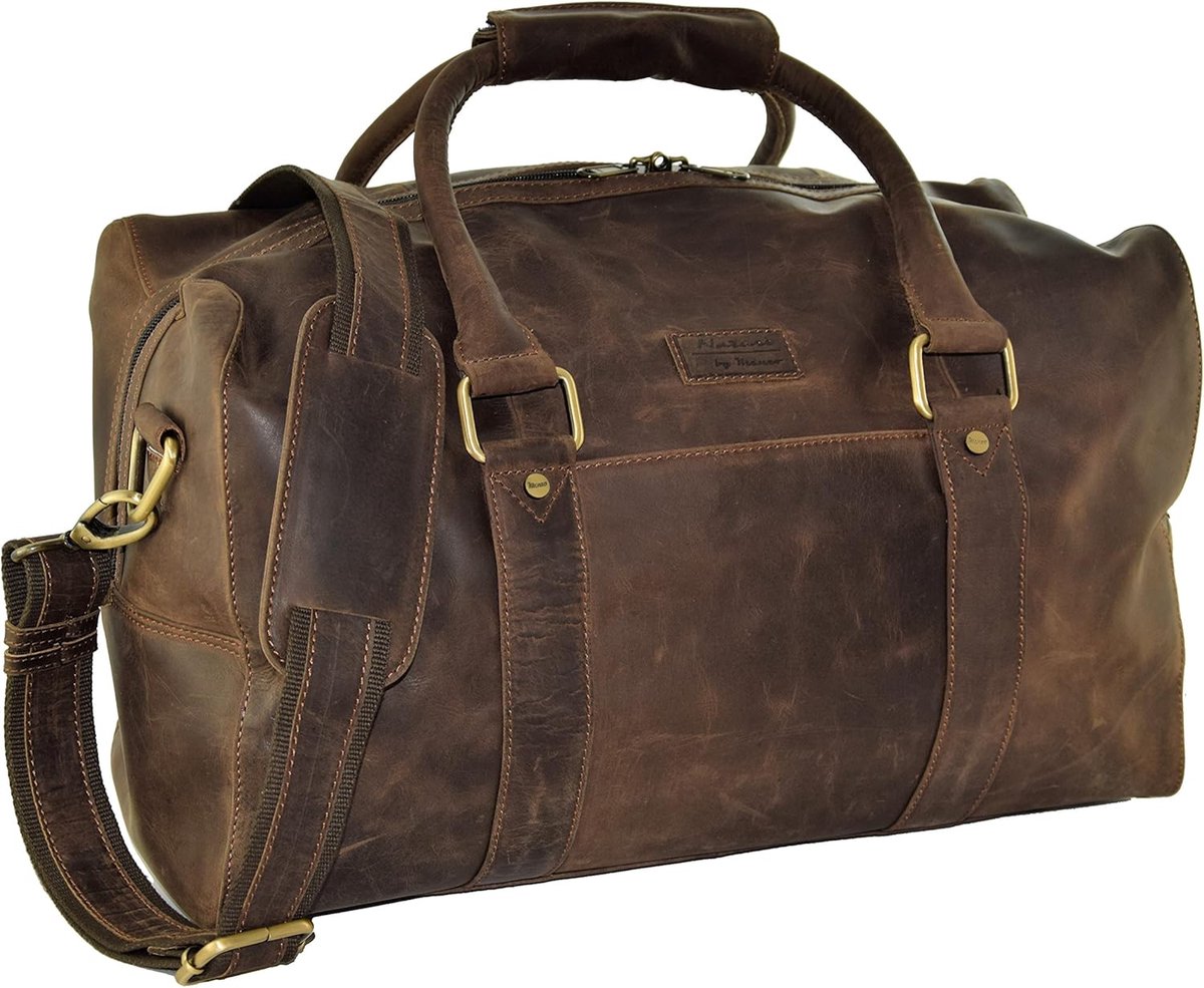 SnelShoppen - Menzo Vienna Leren Reistas 30L Handbagage Weekendtas voor Mannen en Vrouwen, Bruin, Één Maat, Reis Kledingtas