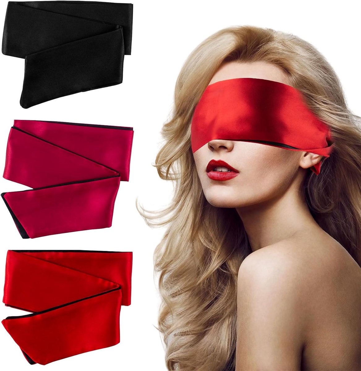 Blinddoek, 3 stuks zijden satijnen blinddoek, oogmasker voor