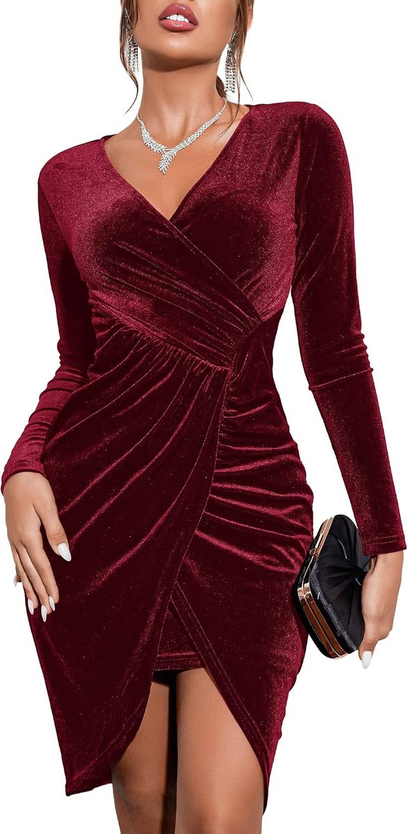 Feestelijke jurk voor dames, lange mouwen, elegante avondjurk, kort