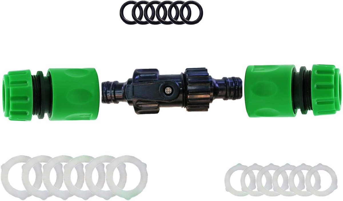Slangpijp Extension Connector Kit voor Join Garden Slang (met 1 Stks Quick Release Inline Tap Afsluitklep + 2 Stks 1/2 "Slanguiteinde Snelconnectoren) Compatibel met Hozelock