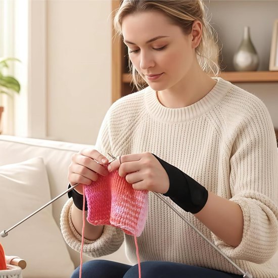 12-delige Set Artritis Handschoenen, Duimbrace Rechts, Duimbrace Links, Gewrichtssteun voor Haakliefhebbers, Breiers, Kunstenaars voor Haken, Breien, Naaien (Zwart) — afbeelding 5