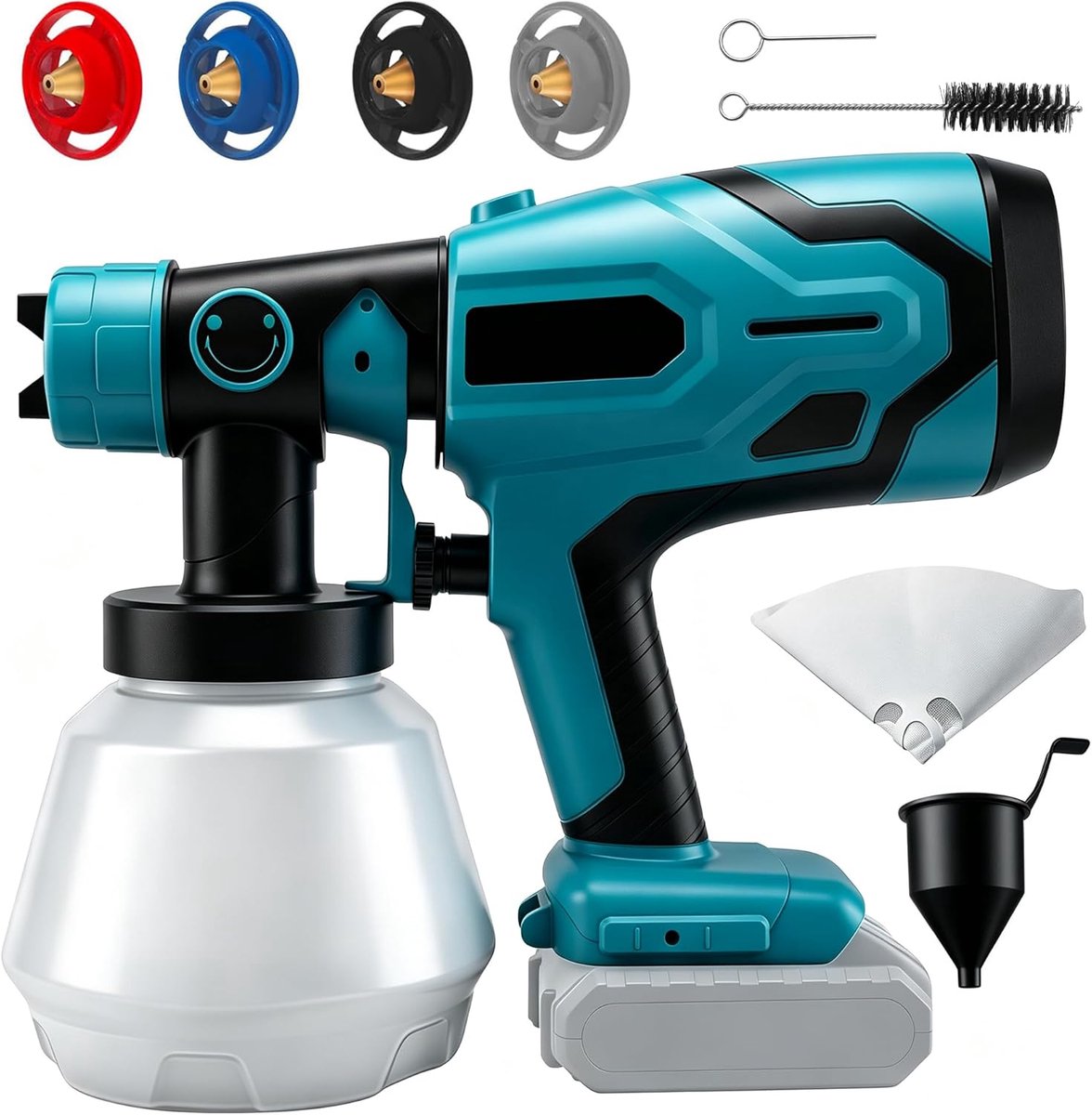 Accu-verfspuitsysteem voor Makita 18V-accu, verfspuitpistool, draadloos, 1000 ml reservoir, 4 sproeikoppen en 3 spuitpatronen, lakpistool spuitpistool voor muurverf, meubels, hekken, tuinhek (zonder