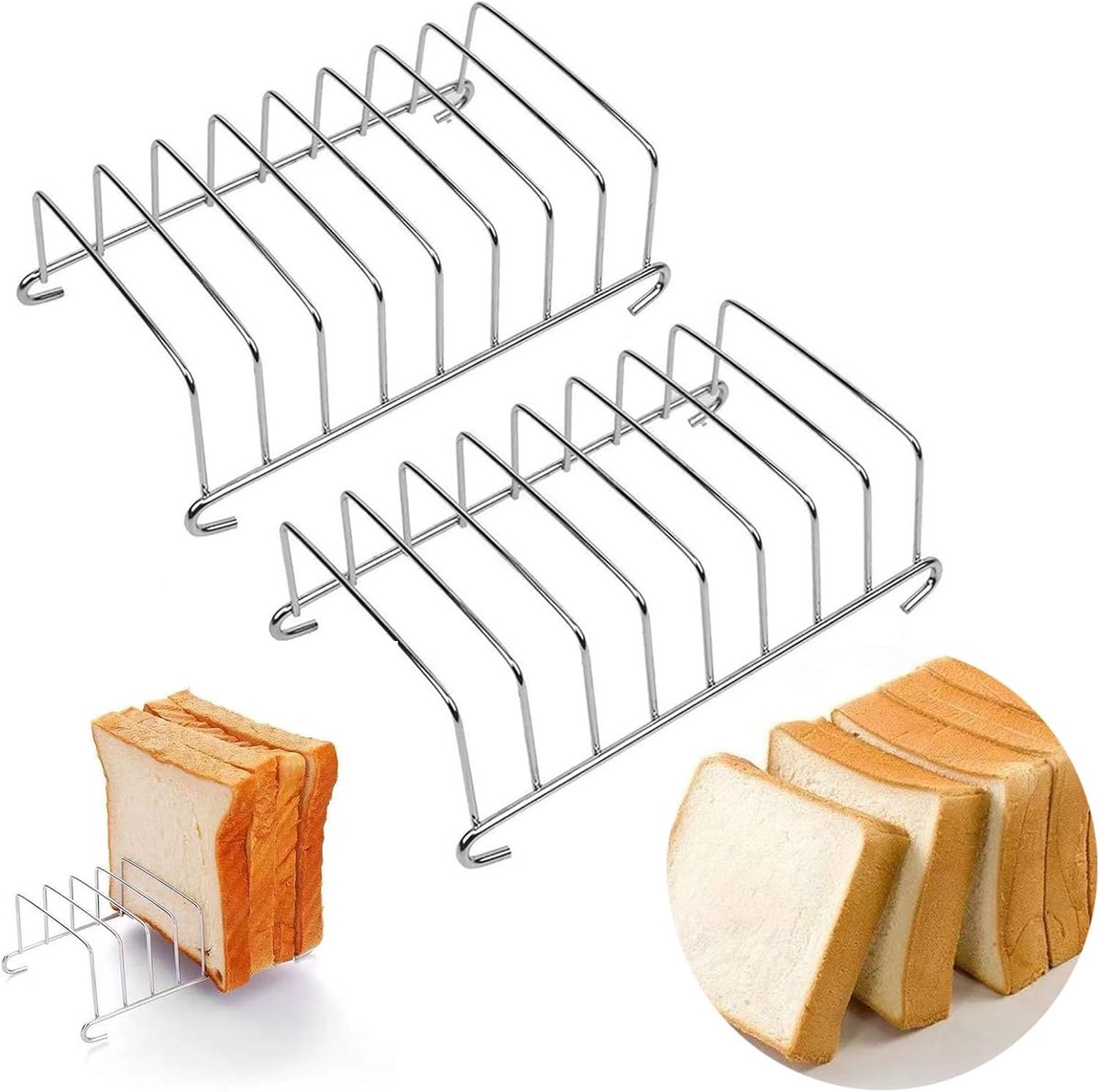 Toastrek, 2 stuks roestvrij stalen 8-sneden broodrek Toasthouder Broodsnederek Rechthoek Air Fryer Accessoires voor Keuken Bakkerij DIY Handmaken