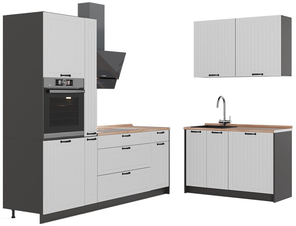 Vicco Keuken Fame-Line, Wit Landhuis/Antraciet, 220 x 120 cm, WB Eik