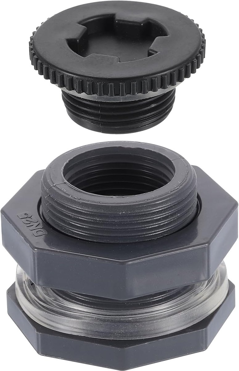 Wanddoorvoer met stekker, 1" NPT wanddoorvoer, waterreservoiraansluiting voor tuinslangadapter, waterreservoir, aquaria, grijs