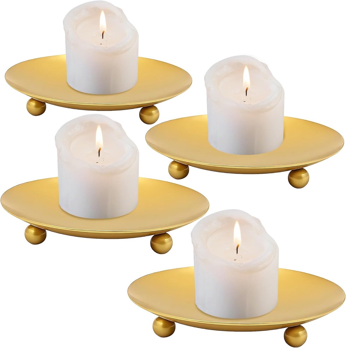 4 stuks gouden kandelaars voor stompkaarsen, elegante kaarsenborden