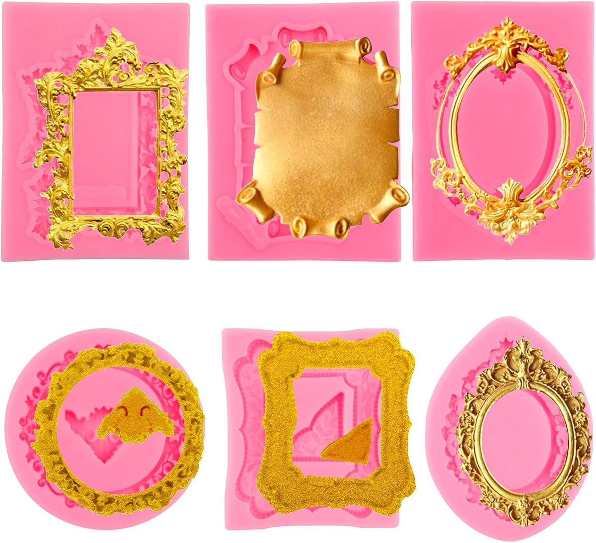 6 stuks roze siliconen vormen voor fondant, 3D barok vintage siliconen vorm, retro reliëf siliconen vormen voor fudge, cake, chocolade, dessertdecoratie, zeep en knutselprojecten