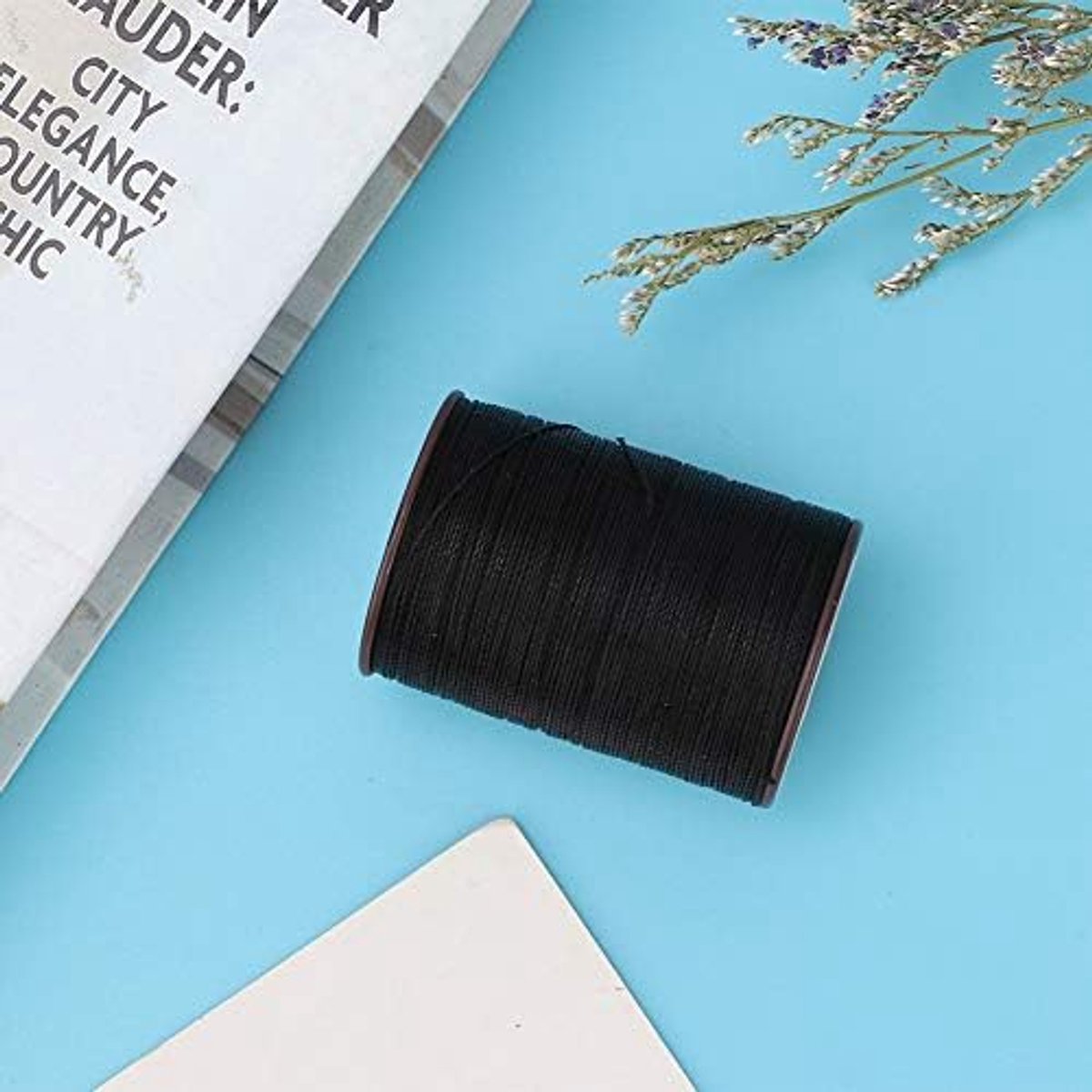 0,45 mm gewaxt ledergaren, polyesterdraad voor leer, doe-het-zelfproject, halsketting, armband, handwerk, rol van 160 m, zwart, Zwart