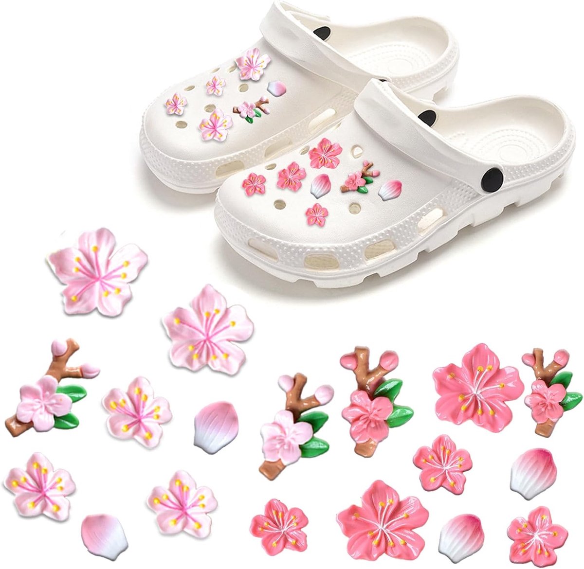 18 stuks bloemschoenstekers voor Crocs, schoencharms met bloemen, schattige schoenversieringen, set met schoenstekers, DIY schattige bloemschoen
