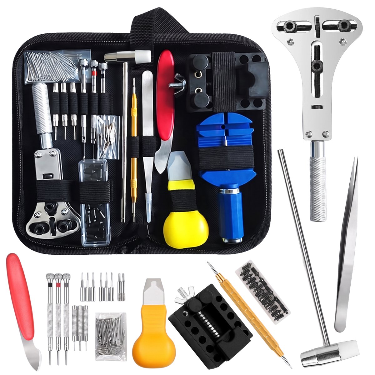 Fokelyi Horloge Reparatie Set 147 Delig - Horloge Gereedschap & Horlogeband Inkorter-Horloge Opener- Batterij Vervangen-Horlogekast Opener