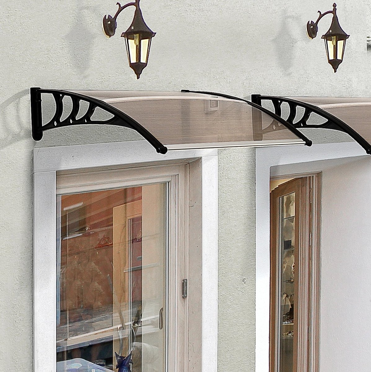 COVREO Vordach 120x75 cm bruin, aluminium en polycarbonaat, wandmontage