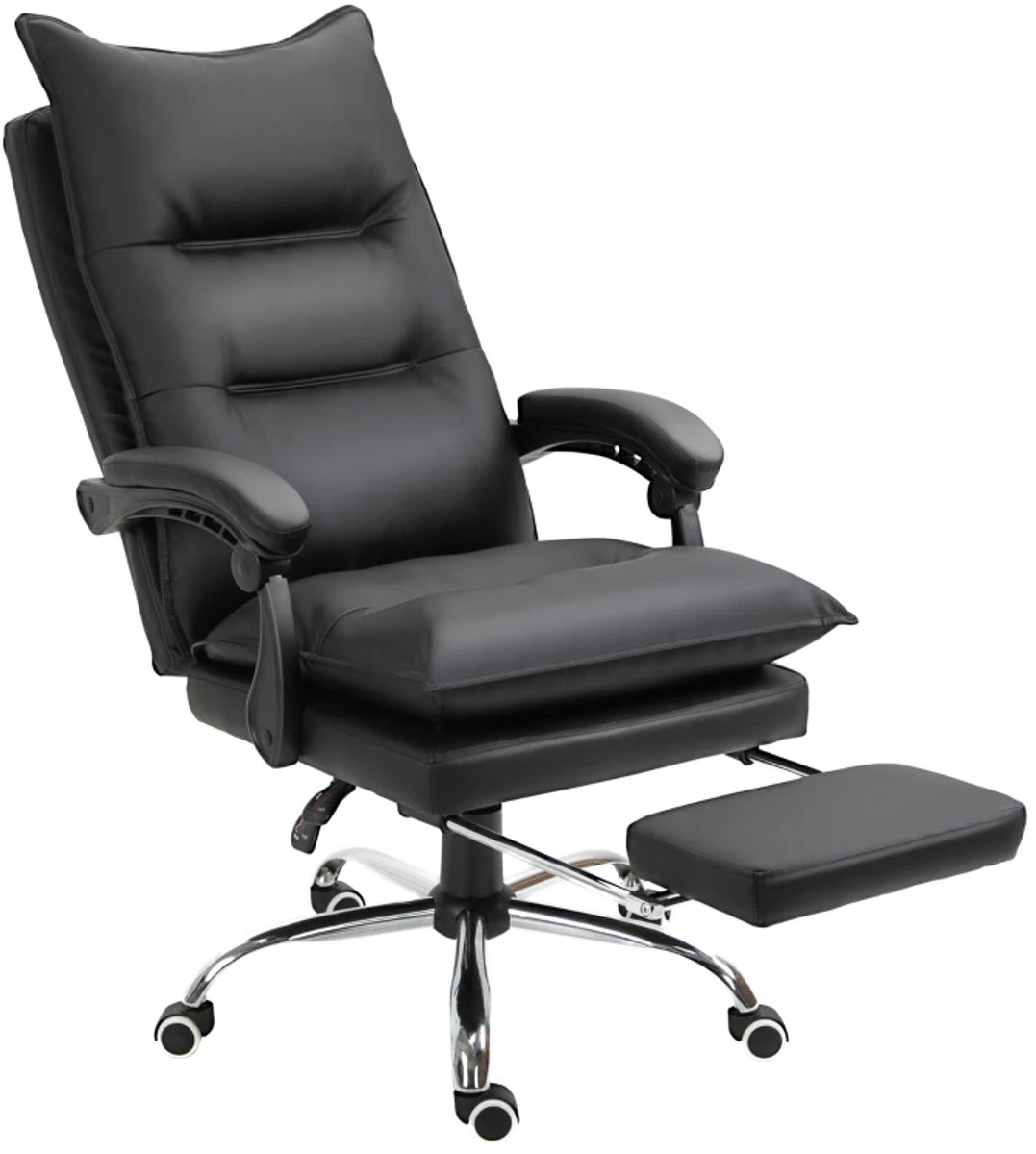 Ergonomische Bureaustoel met Kantelfunctie & Voetensteun - In Hoogte Verstelbaar - Max. kanteling 155° - 360° Draaibaar - Kantoorstoel - Gamestoel - Volwassenen Stoel - Directiestoel - Computerstoel - Zwart
