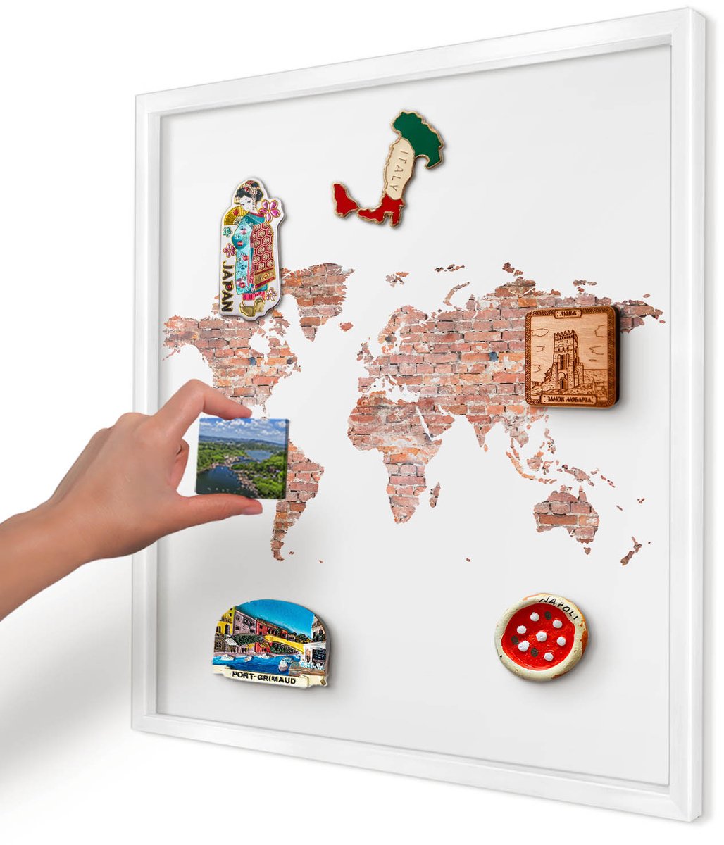 Artprintcave Wit Magneetbord mit Witte Lijst - 50x50 cm - Bakstenen Plattegrond Magneetbord Voor Foto's - Industrieel/Loft Wandbord Magnetisch - Kaarten