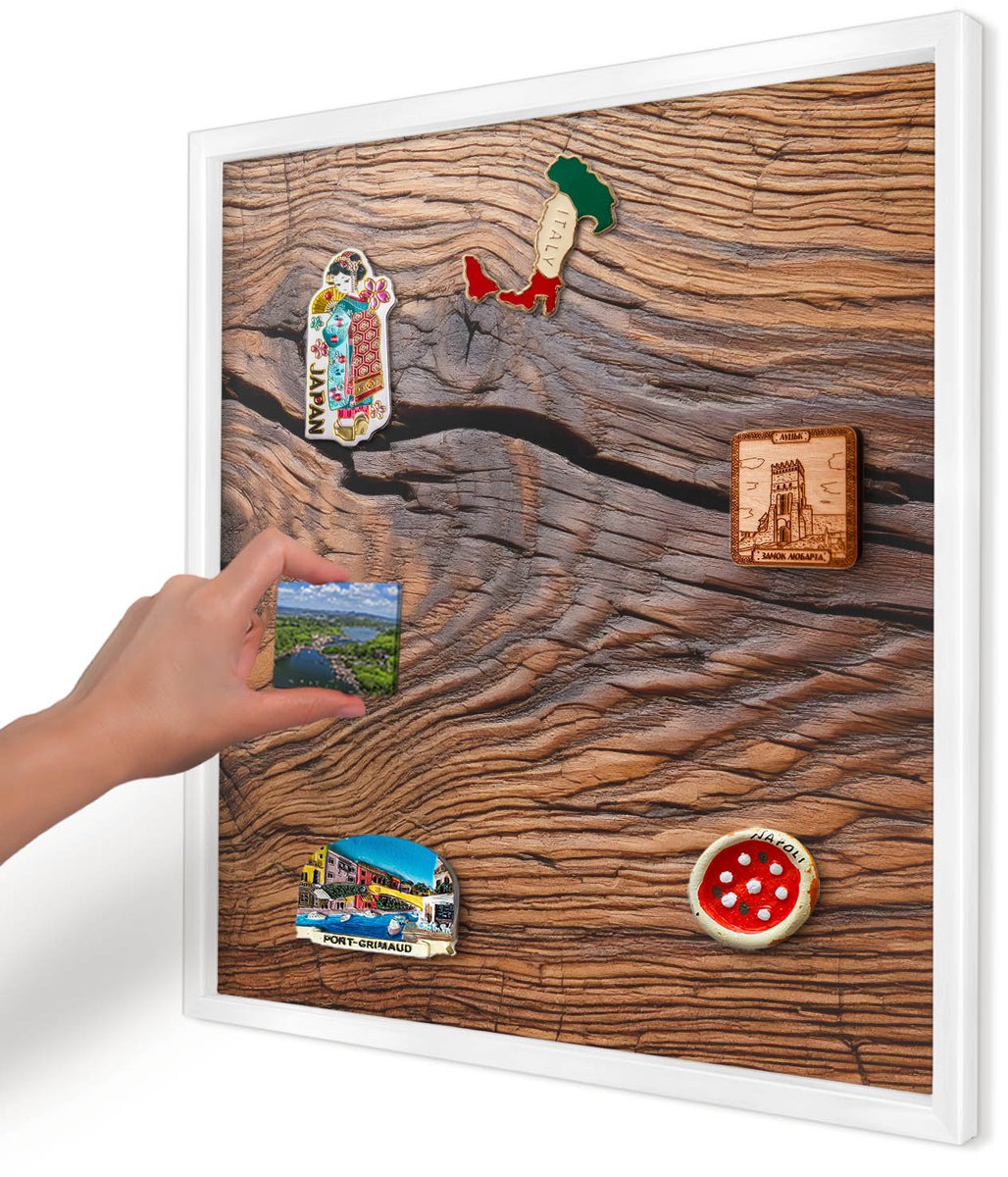 Artprintcave Bruin Magneetbord mit Witte Lijst - 50x50 cm - Houtstructuur Bord Voor Magneten - Rustiek Magneet Bord mit Frame - Texturen