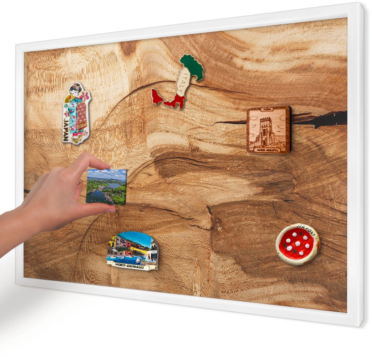 Artprintcave Bruin Magneetbord mit Witte Lijst - 60x40 cm - Natuurlijk Hout Bord Voor Magneten - Rustiek Magneetbord Voor Keuken - Texturen