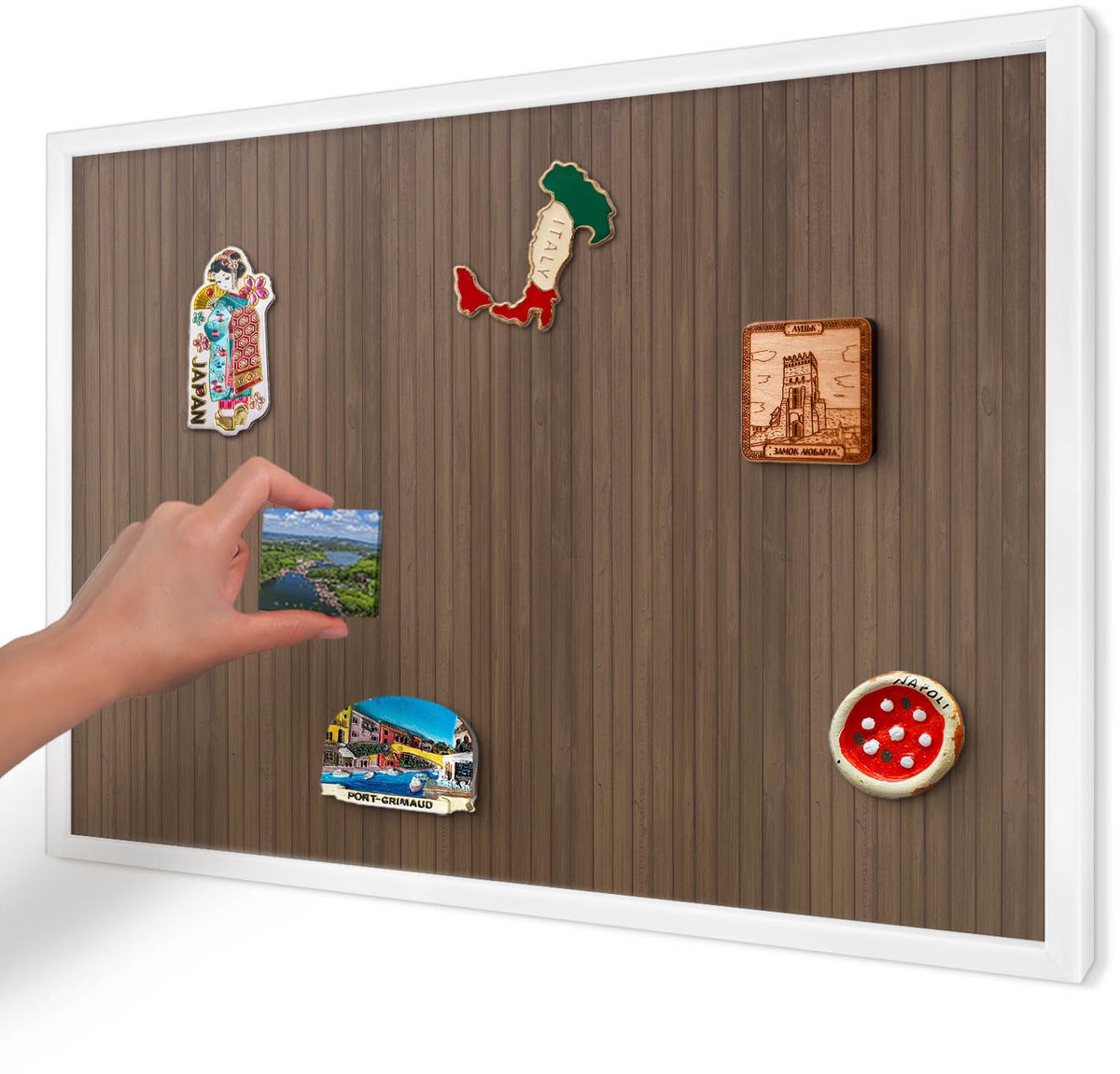 Artprintcave Bruin Magneetbord mit Witte Lijst - 60x40 cm - Houten Achtergrond Magneet Bord mit Frame - Rustiek Magnetisch Bord Voor Magneten - Texturen