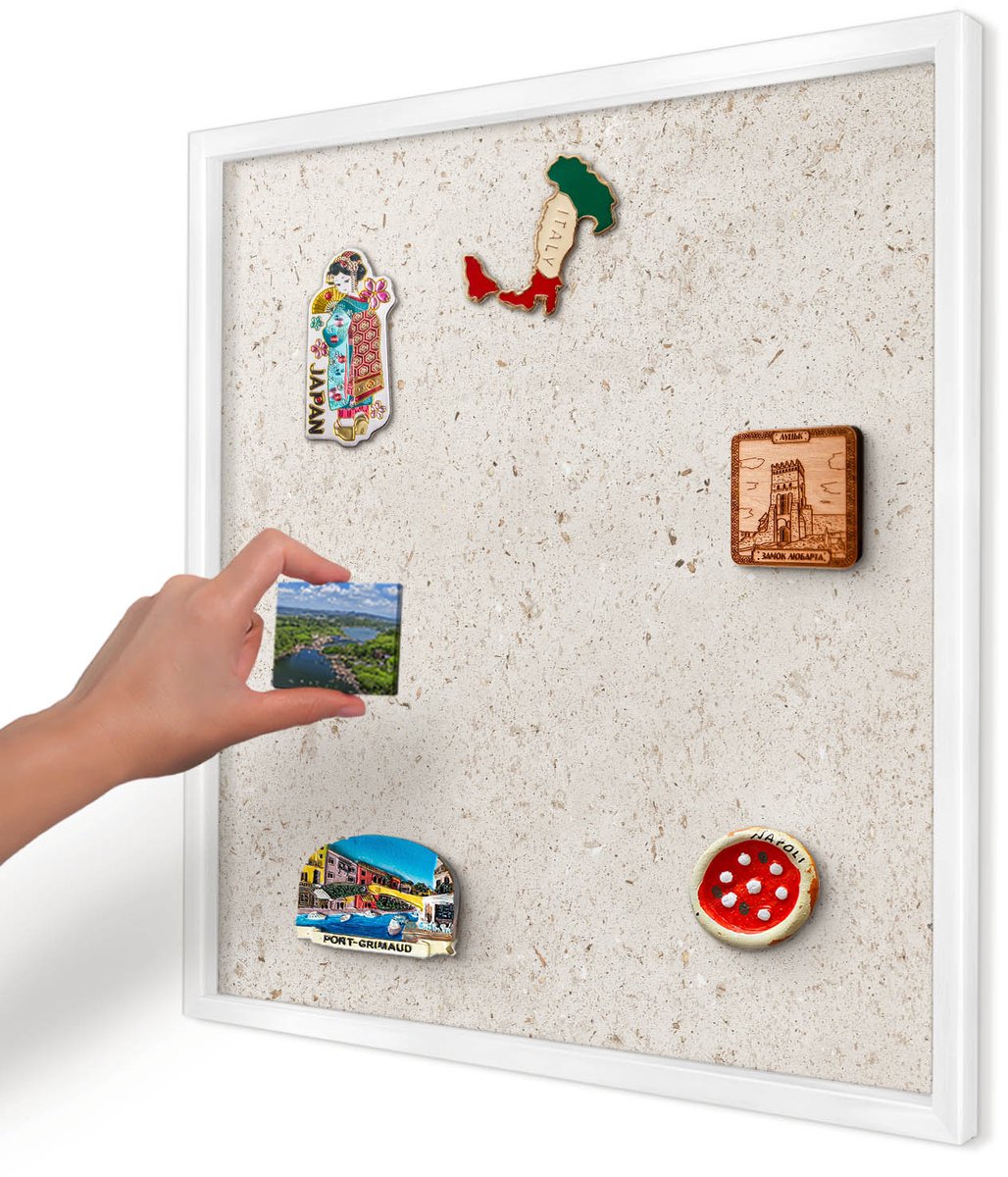 Artprintcave Beige Magneetbord mit Witte Lijst - 50x50 cm - Fijne Achtergrond Magneet Bord mit Frame - Minimalist Magneetbord Voor Foto's - Texturen