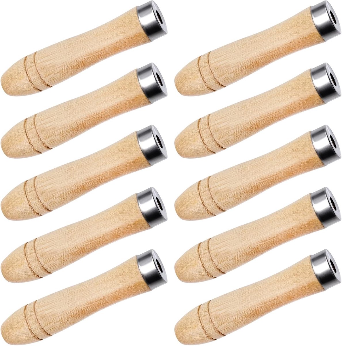 SnelShoppen - 10 Stuks Houten Handvat met Metalen Veiligheidsring - 11cm Lengte, 6mm Gat - Vervangingen voor Snijgereedschap, Houten Handvatten voor G