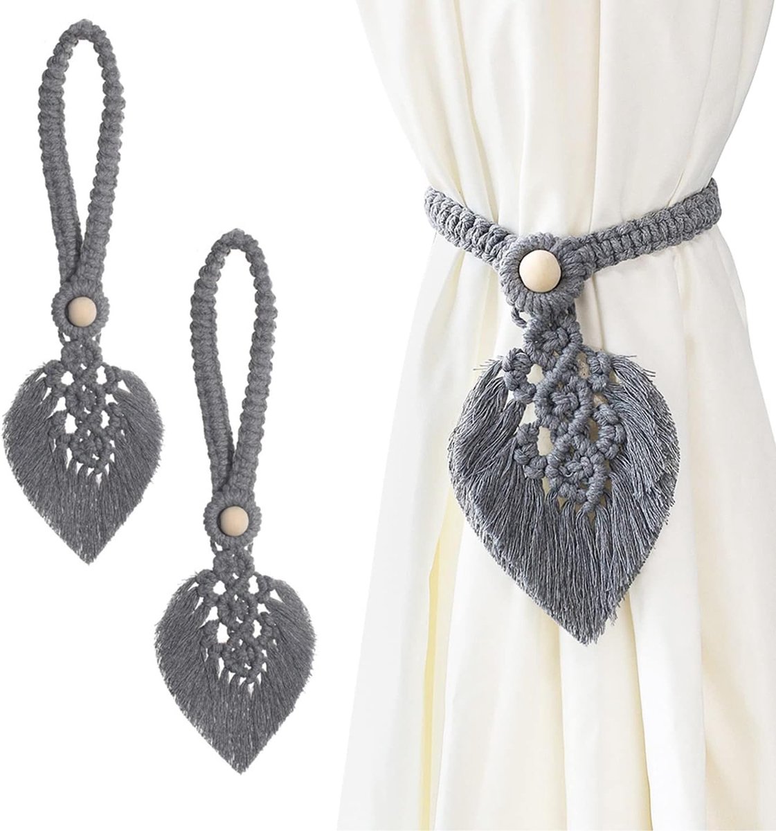 Gordijnhouders set van 2 - Bohemian stijl - Handgeweven katoen - Elegante decoratie voor uw gordijnen - ShopVlot
