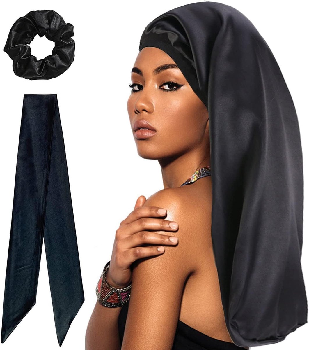 SnelShoppen - Zijden Bonnet Wrap voor Slapen, Satijnen Slaapkap met Brede Elastische Band, Zachte Haar Slaapkap voor Vrouwen en Meisjes met Krullend H