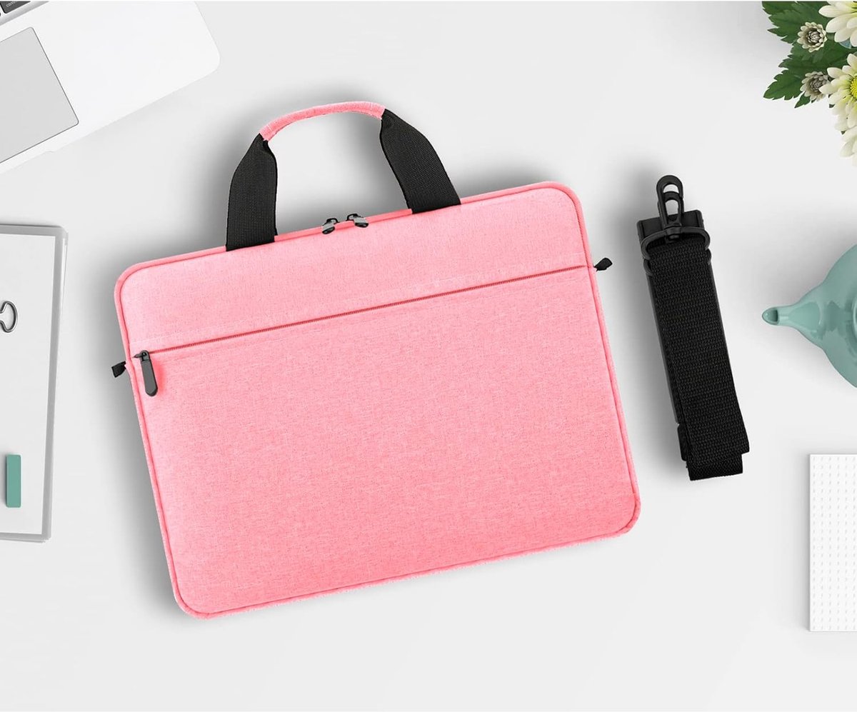 SnelShoppen - Laptop Sleeve Case 13 14 15 Inch voor Chromebook Notebook MacBook Air Pro M2 M1, Waterdichte Beschermende Schoudertas, Roze, Geschikt vo