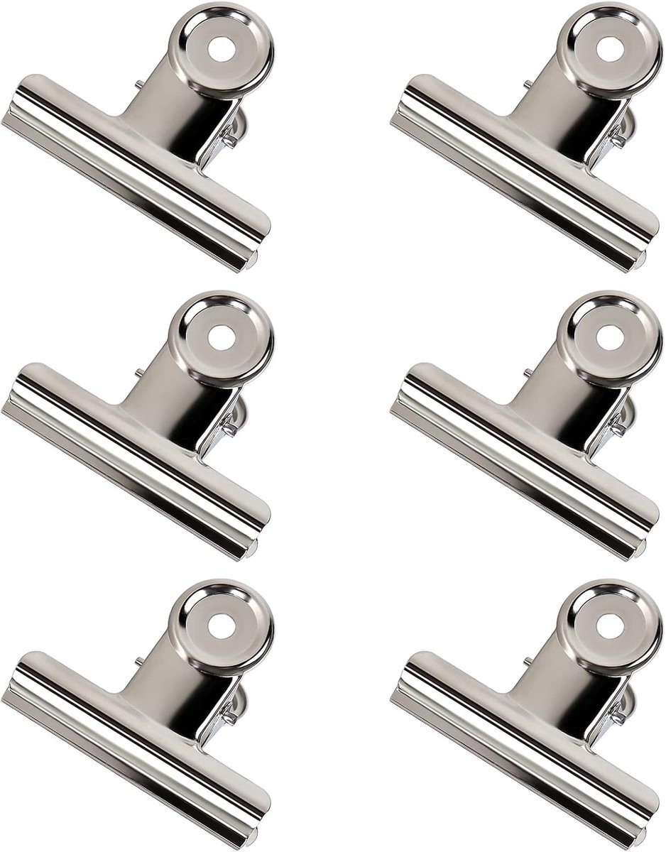 SnelShoppen - Metal Bulldog Clips 75mm, 6 Stuks Grote Binder Clips, Roestvrij Metalen Papieren Clips, Hangen en Organiseren, Ideaal voor Kantoor en Hu