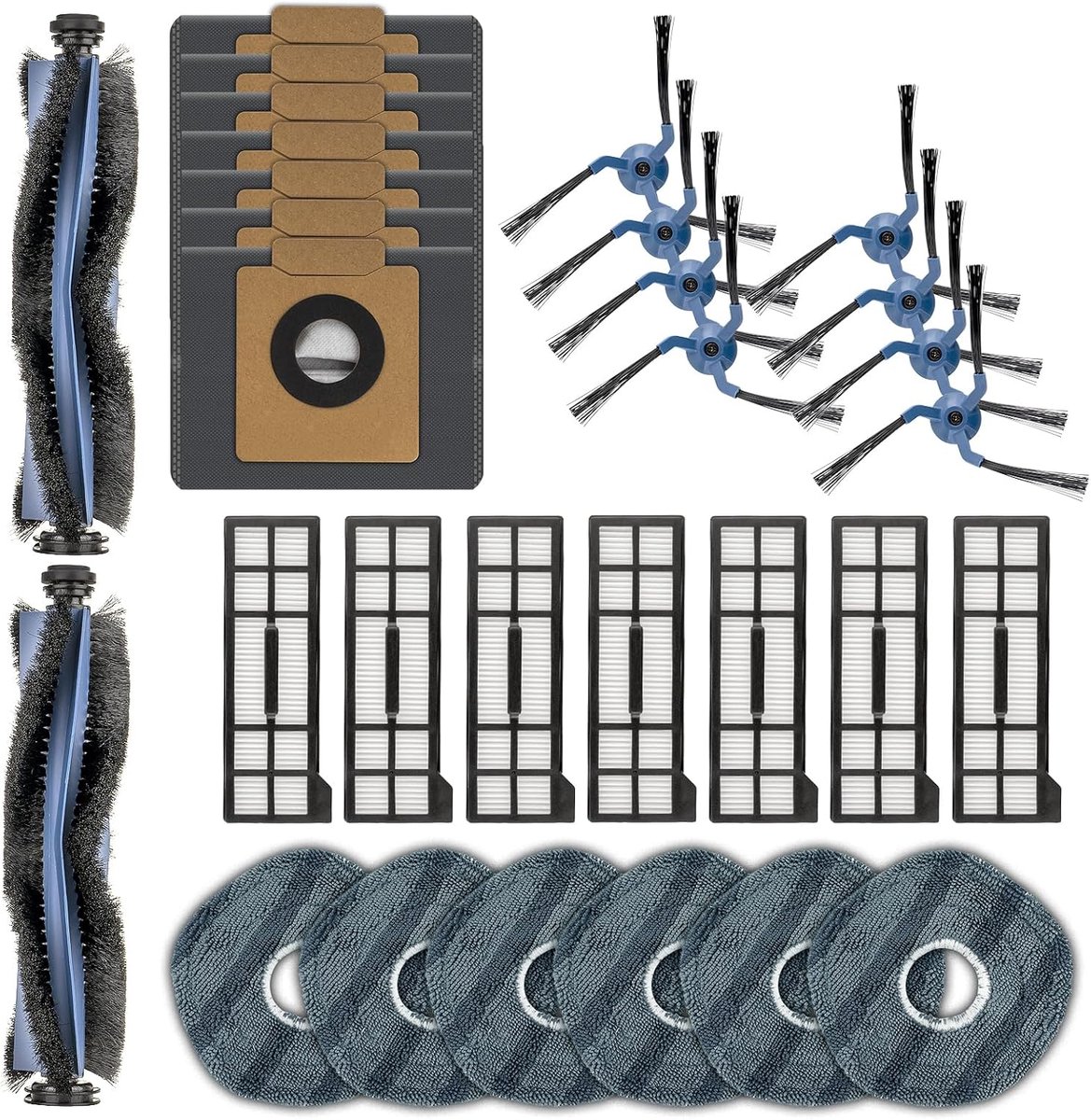 (30 stuks) X10 Pro Omni vervangingsonderdelen compatibel met X10 Pro Omni robotstofzuiger, 2 rolborstels, 8 zijborstels, 7 stofzakken, 7 HEPA filters, 6 dweilpads, accessoireset