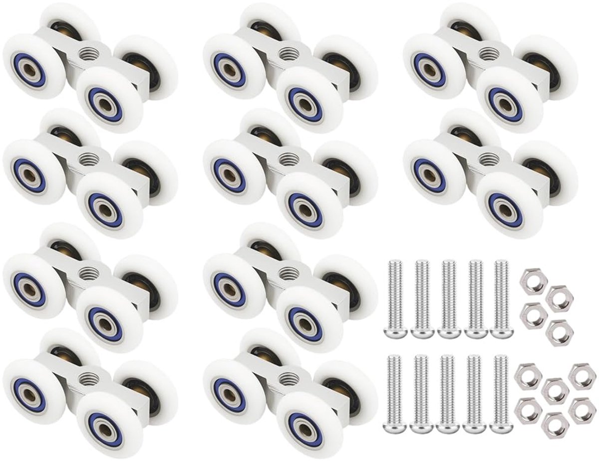 Rol voor schuifdeuren, 10 stuks rollen voor schuifdeurrollen, stille loopwielen, schuifdeur met M6-schroefdraad, schuifdeurwielen voor glazen deuren, schuifdeur, beslag, loopwielen, voor