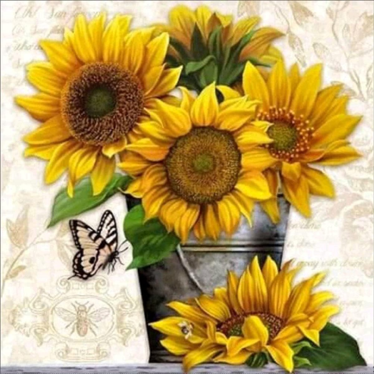 11 Count gestempeld, Meecaa Zonnebloememmer Vlinder Bloem Borduurset met Accessoires Voorgedrukt (36CMx36CM) (Zonnebloem)