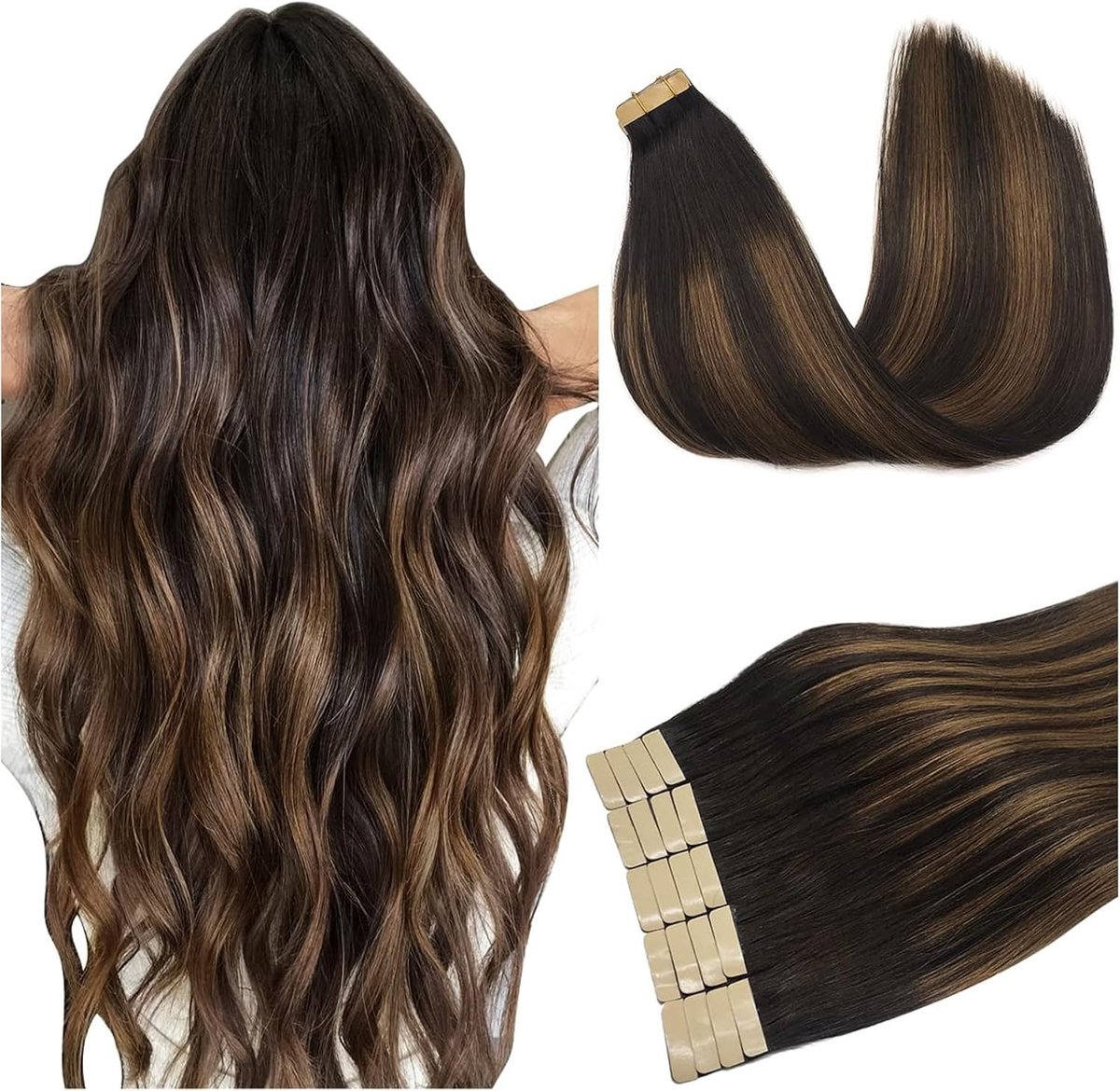 Haarextensies, donkerbruin tot kastanjebruin, 25,4 cm, 30 g, 20 stuks, echt Remy-haar, glad, natuurlijk haar voor vrouwen