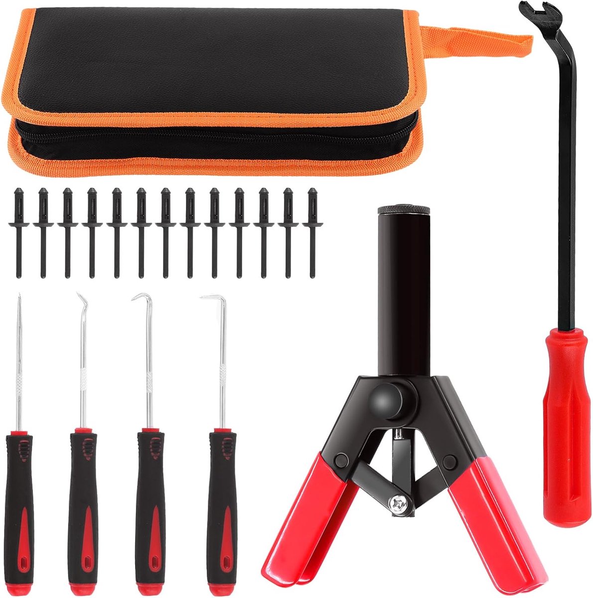 46 stuks Poly rivet pistool set, multifunctionele rivet verwijdering gereedschap rivet gereedschap voor alle plastic rivets veilige metaal of plastic clips verwijdering, omvatten rivet pistool