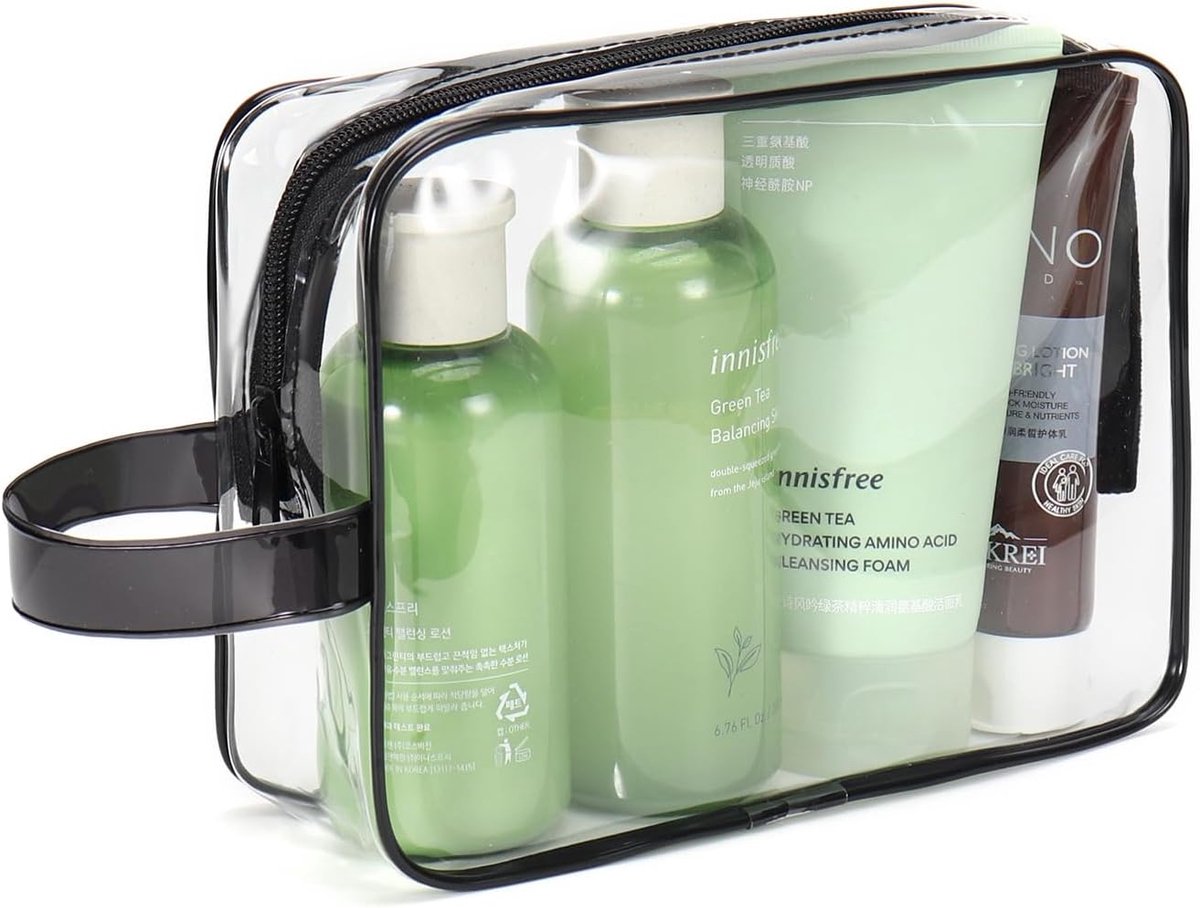 SnelShoppen - Duidelijke Reistoilettas, TSA-goedgekeurde Toilettas voor Make-up, Cosmetica, Zwart, 1-Pack, Perfect voor Vliegtuig, Gym en Dagelijks Ge