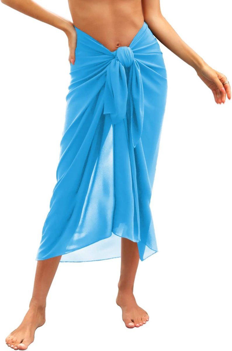 Stranddoek voor vrouwen, strandcover-ups, chiffon sarong, bikini-cover-up voor badmode, lange sjaal, half strand, pareo's voor zomervakantie, Blauw, one size