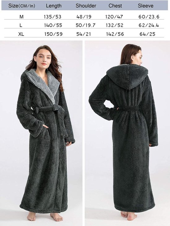 Badjas Dames Kamerjas Zacht en Super Pluizig, Dames Lange Koraal Fleece Winter Warm Badjas — afbeelding 4