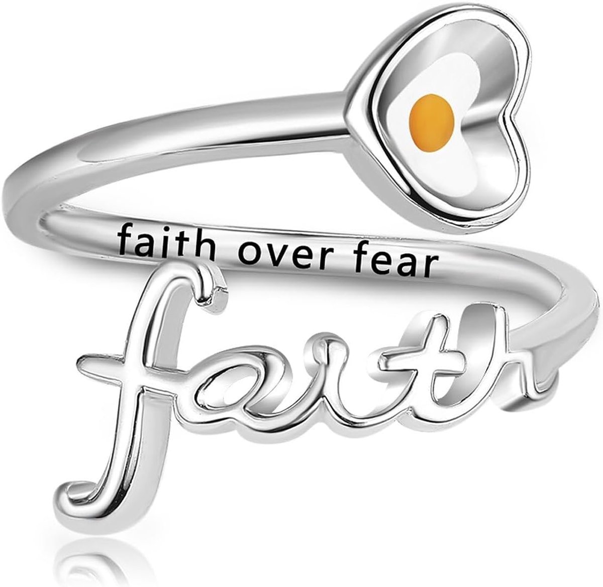 Mosterdkorrels geloof over angst ring sterling zilver kruis geloof verstelbare ringen wrap ring christelijke sieraden voor vrouwen, Sterling zilver, Geen edelsteen