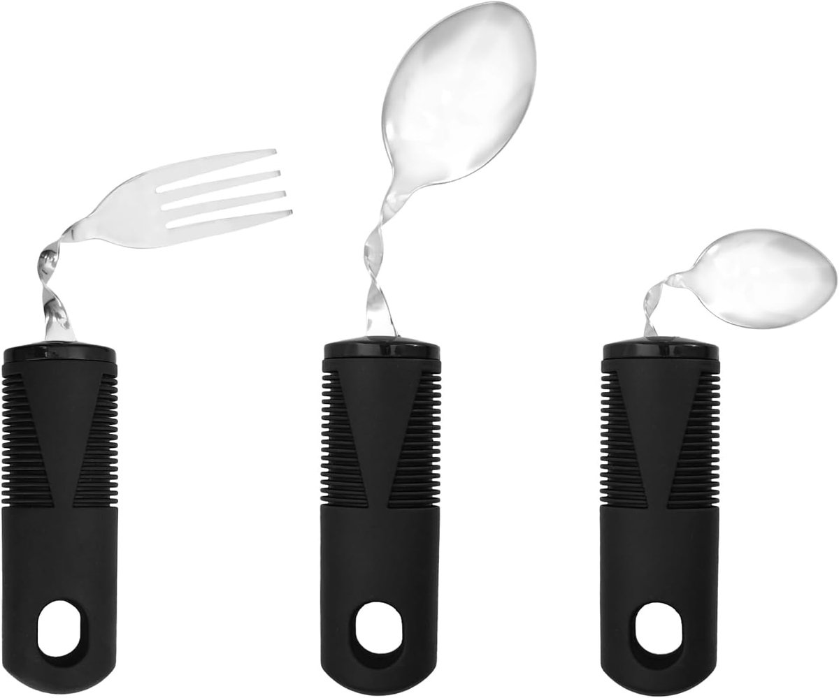 Cubiertos vork, lepel, Parkinson Cutlery koffielepel, roestvrij staal, handvat van rubber en kunststof, cubiertos para personas mayores de parkinson opvouwbaar