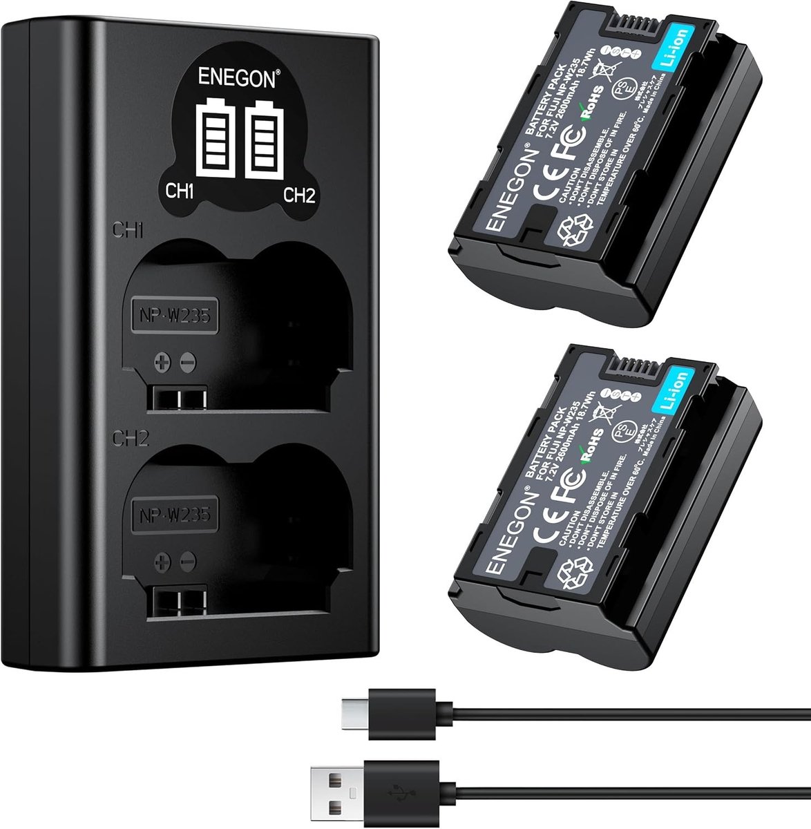 Oplaadkit voor NP-W235 Batterijen – Dubbele Oplaadslot voor Fujifilm Camera's met 2600mAh Capaciteit, Geschikt voor X-T5, X-T4, GFX100 II en Meer