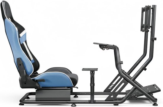 Racestoel Cockpitsimulator - Blauw Kunstleer - Volledig Verstelbaar - Met Monitorhouder - Voor Sim Racing — afbeelding 3