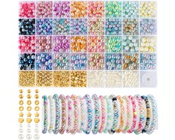 Kralen voor armbanden, 6mm 8mm kleurrijke ronde kralen voor sieraden maken | Funtopia 1642 stks Armband Maken Kit met Gouden Kleine Spacer Kralen voor Crafting Armband Ketting Oorbellen DIY