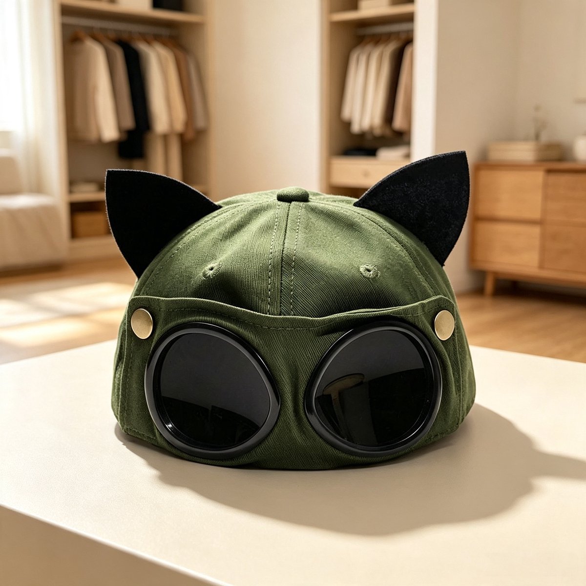 Retro Kinder Pilotenmuts Set – Militaire groene muts met zonnebril baseballpet & hiphopmasker one *23*15cm