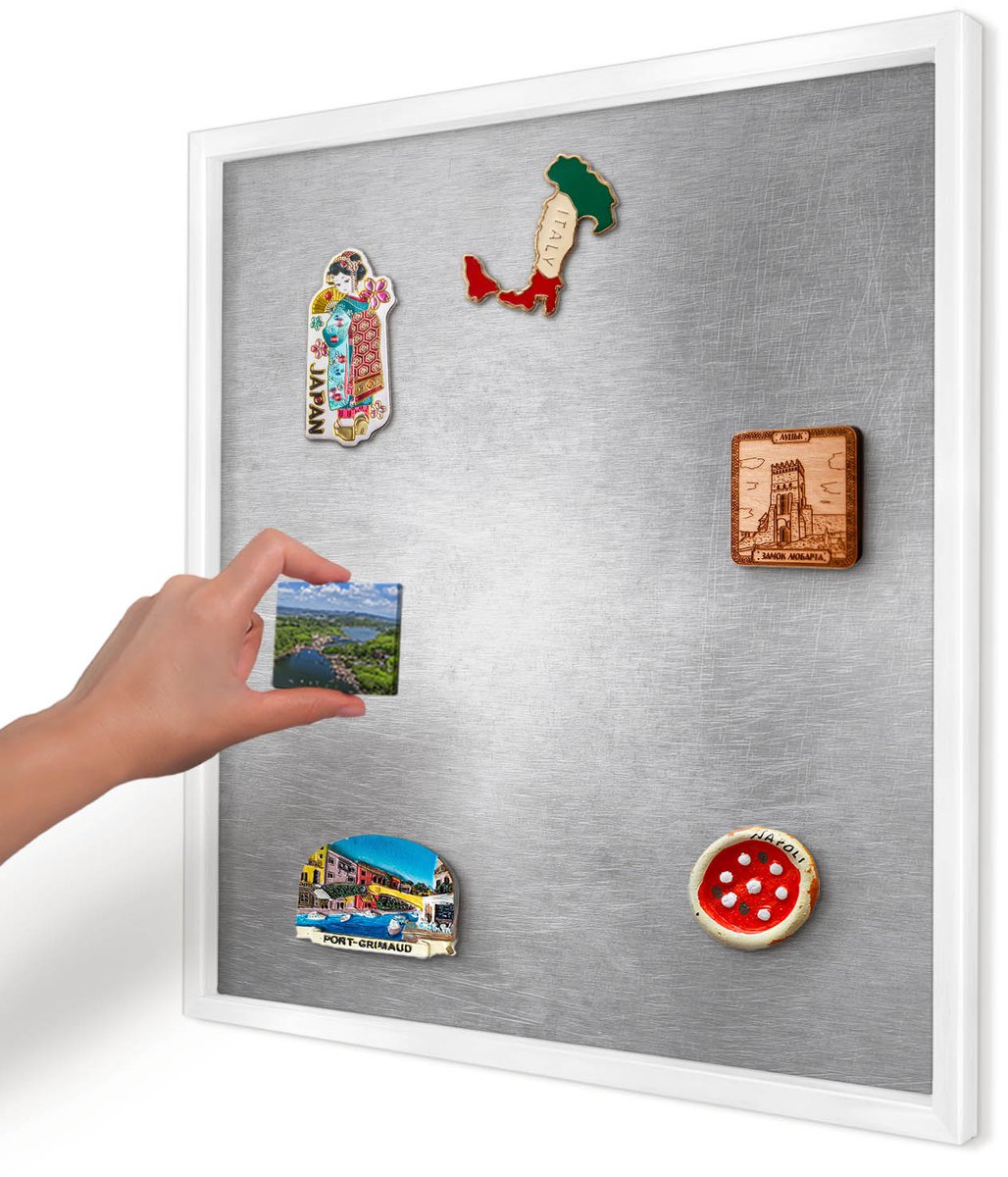 Artprintcave Grijs Magneetbord mit Witte Lijst - 50x50 cm - Metaalachtig Oppervlak Magneetbord Voor Keuken - Industrieel/Loft Magnetisch Bord Voor Magneten - Texturen