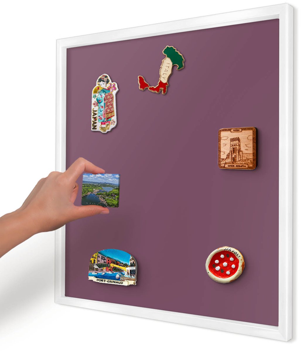 Artprintcave Bordeaux Magneetbord mit Witte Lijst - 50x50 cm - Paarse Kleur Wandbord Magnetisch - Minimalist Magnetische Organizer - Achtergronden En Patronen