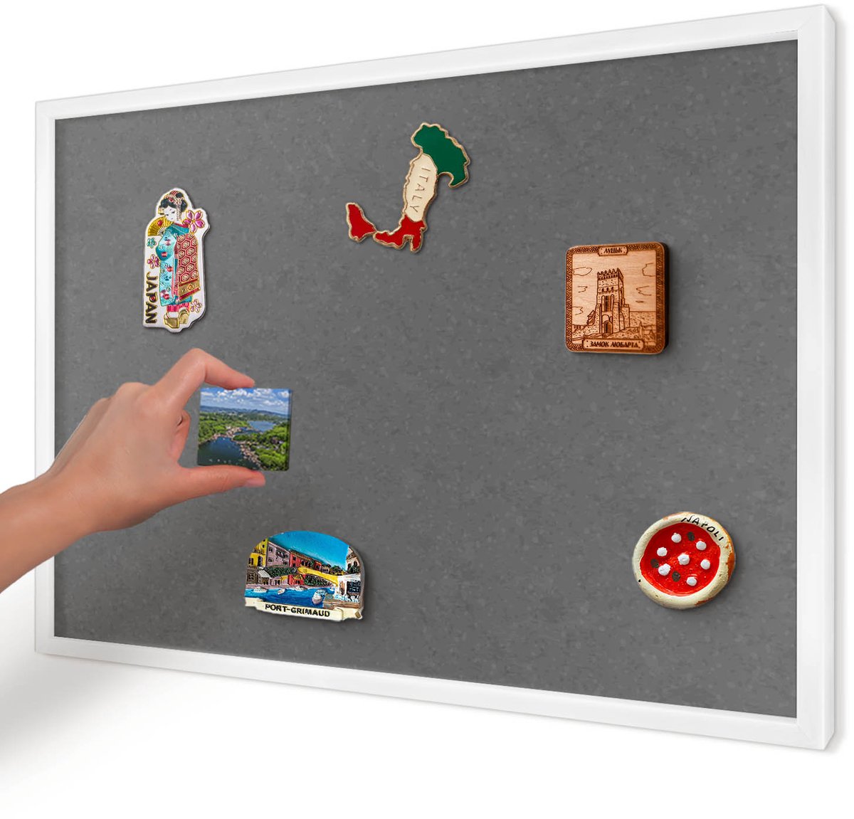 Artprintcave Grijs Magneetbord mit Witte Lijst - 60x40 cm - Grijze Textuur Bord Voor Magneten - Minimalist Magnetisch Bord Voor Magneten - Texturen