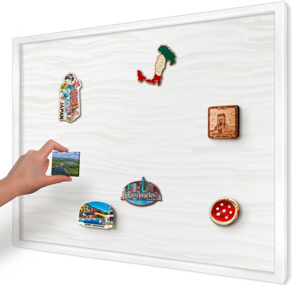 Artprintcave Wit Magneetbord mit Witte Lijst - 70x50 cm - Harmonie Van Lijnen Magneet Bord mit Frame - Minimalist Magnetisch Bord - Achtergronden En Patronen