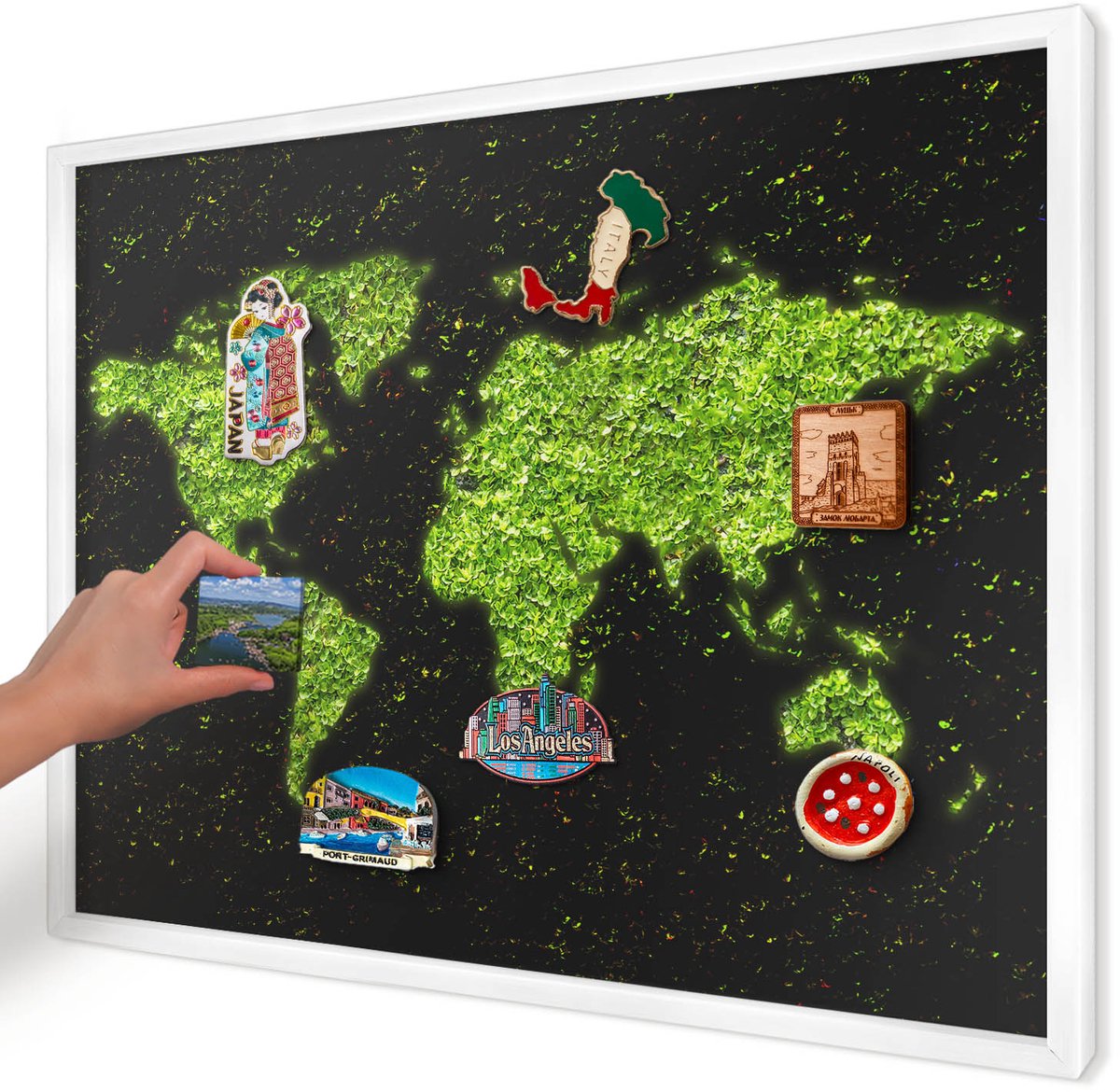Artprintcave Groente Magneetbord mit Witte Lijst - 70x50 cm - Groene Kaart Memobord Keuken - Abstract Magneetbord Voor Foto's - Natuur